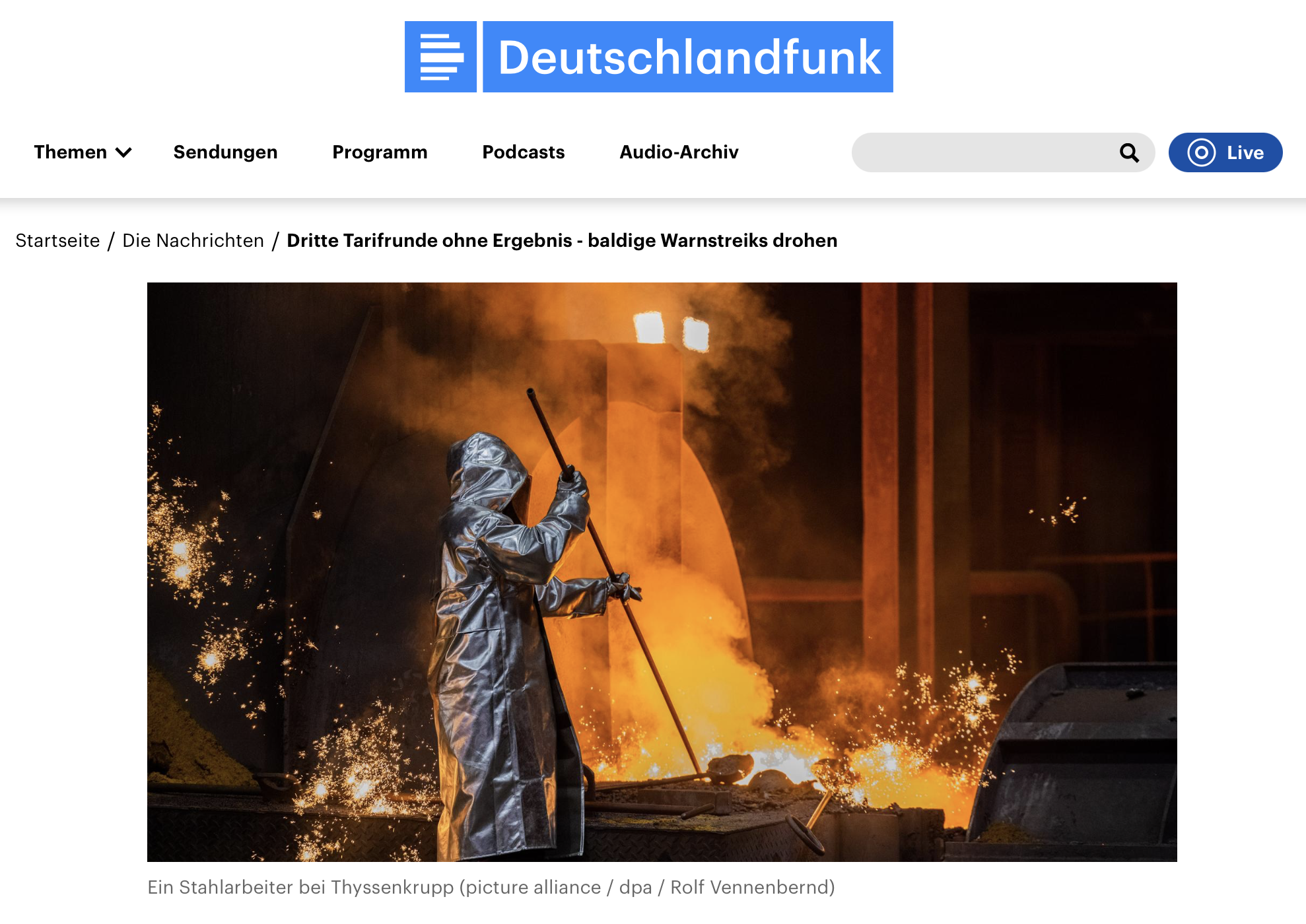 Nordwestdeutsche Stahlindustrie - Dritte Tarifrunde ohne Ergebnis - baldige Warnstreiks drohen